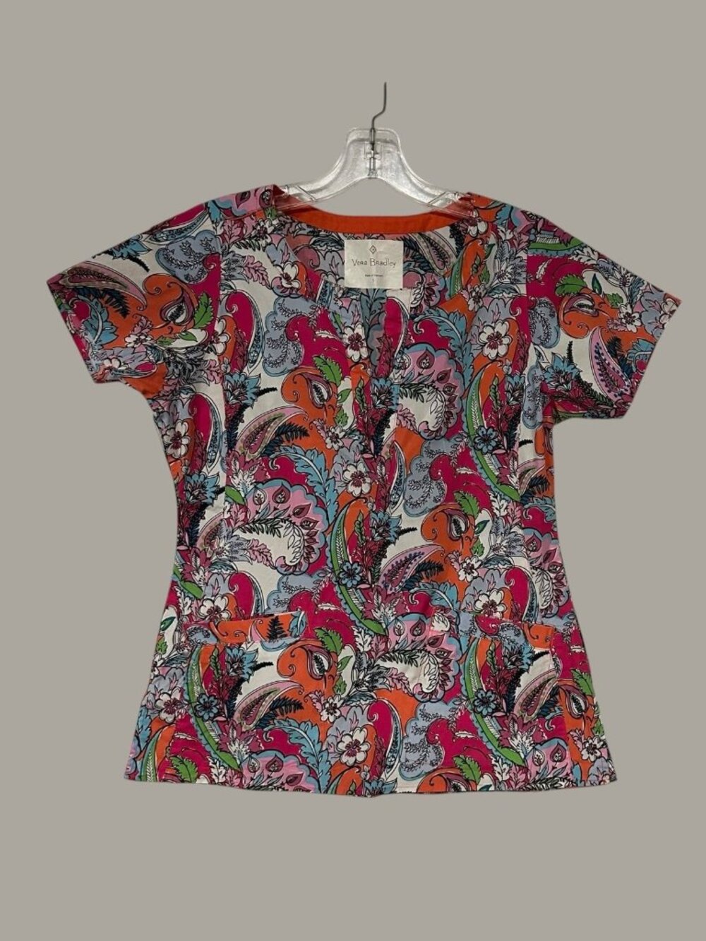 Vera Bradley Scrub Top Paisley Print Front Pockets Short Sleeve Size Small